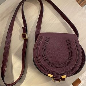 Chloe Marcie Small Saddle Crossbody Bag Dark Velvet Burgundy Maroon